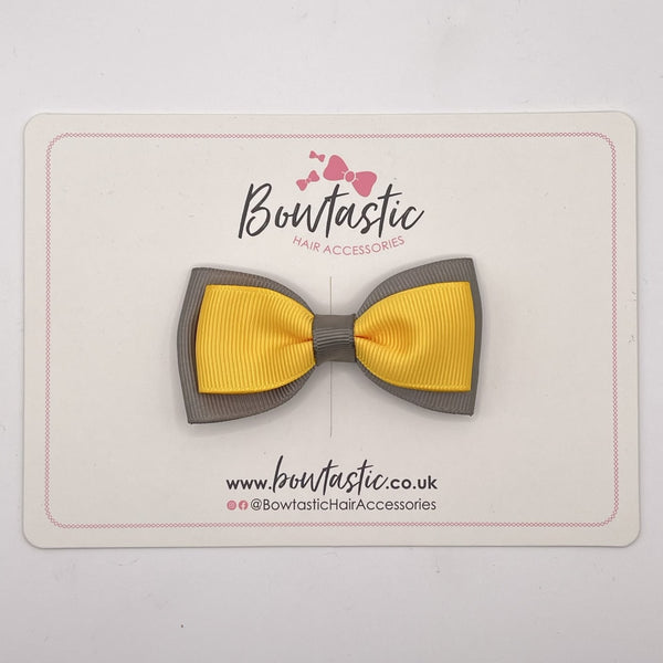 3 Inch Flat Double Bow Style 2 - Yellow Gold & Metal Grey