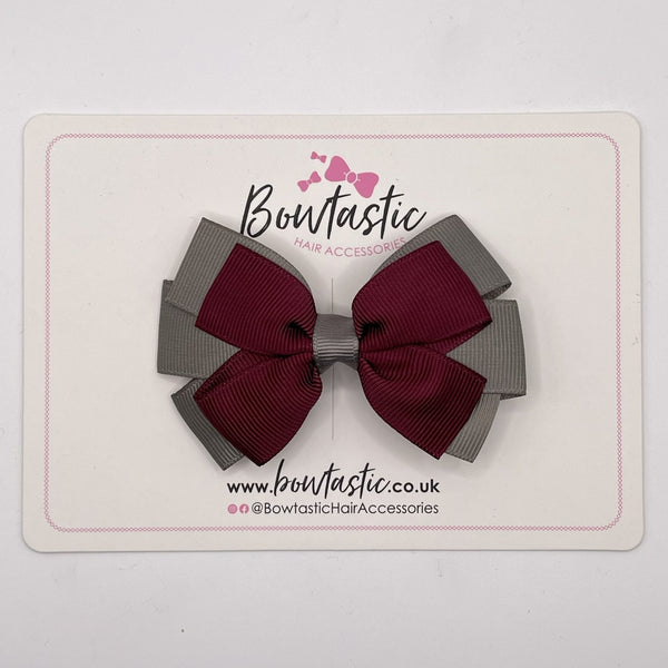 3.25 Inch Flat Bow - Burgundy & Metal Grey