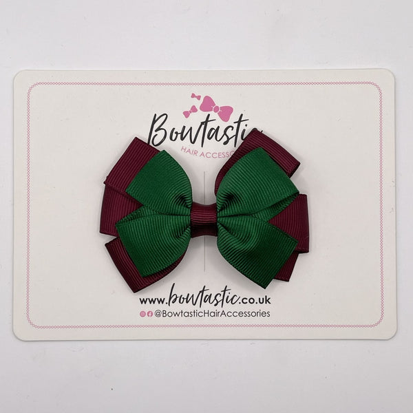 3.25 Inch Flat Bow - Forest Green & Burgundy