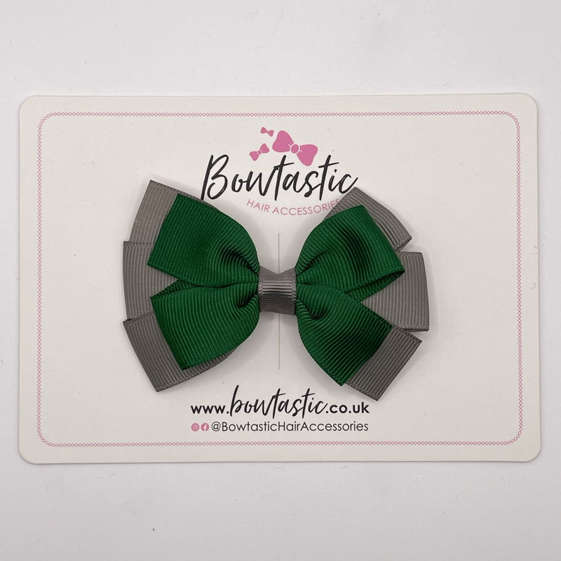 3.25 Inch Flat Bow - Forest Green & Metal Grey