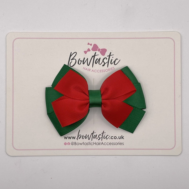 3.25 Inch Flat Bow - Red & Forest Green