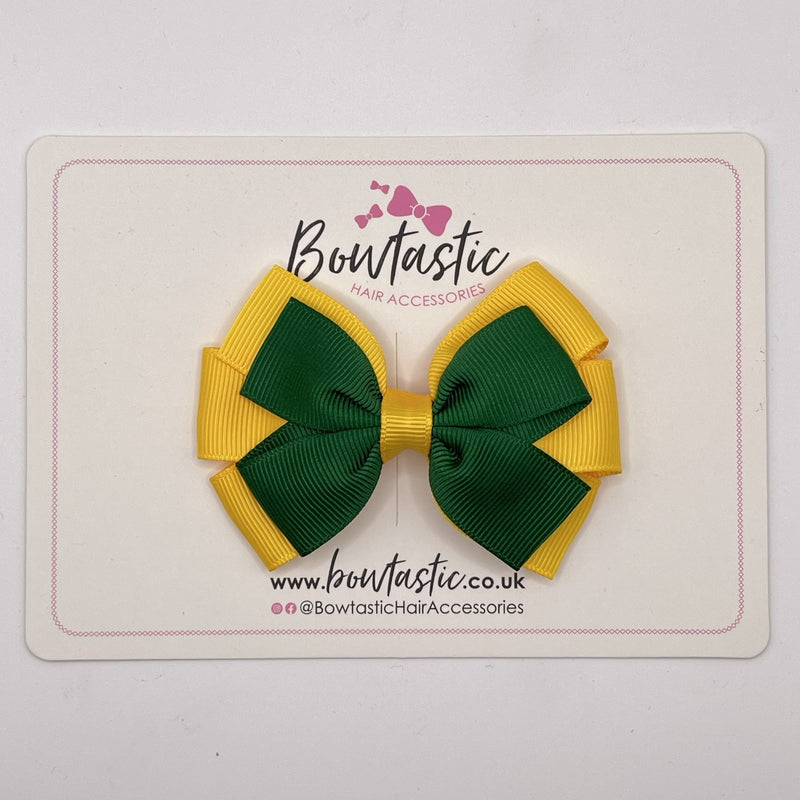 3.25 Inch Flat Bow - Forest Green & Yellow Gold