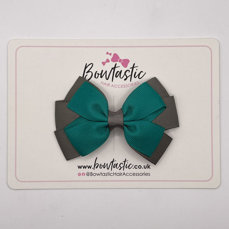 3.25 Inch Flat Bow - Jade Green & Metal Grey