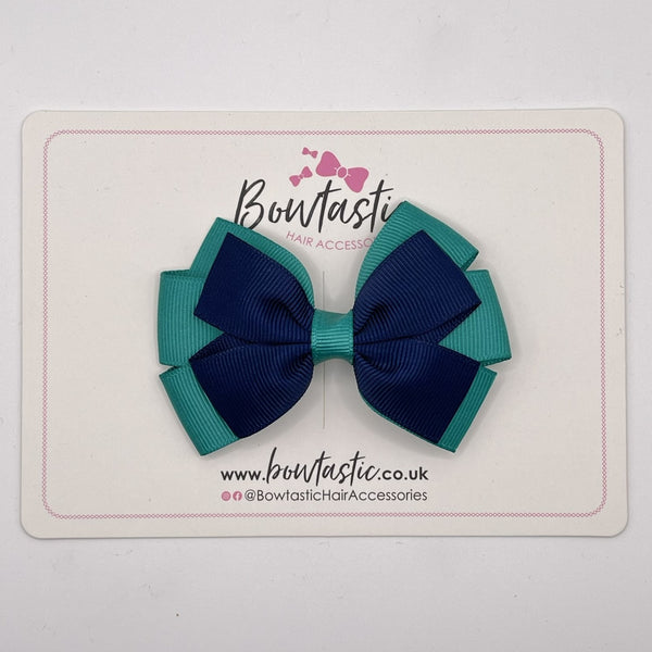 3.25 Inch Flat Bow - Navy & Jade Green