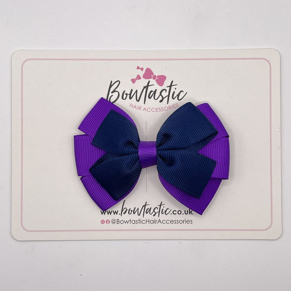 3.25 Inch Flat Bow - Navy & Purple