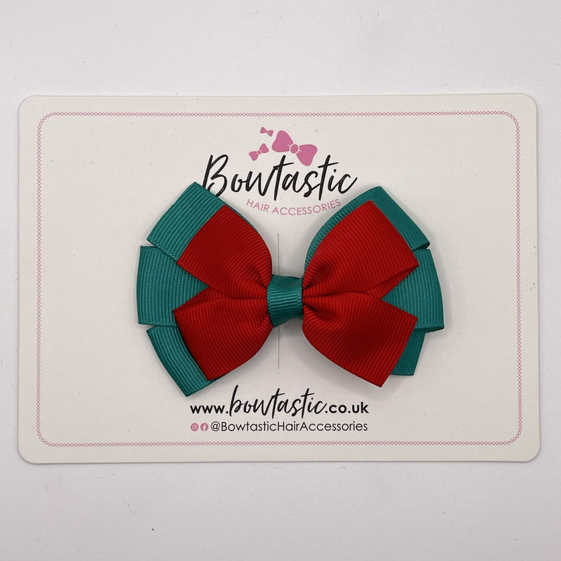 3.25 Inch Flat Bow - Red & Jade Green