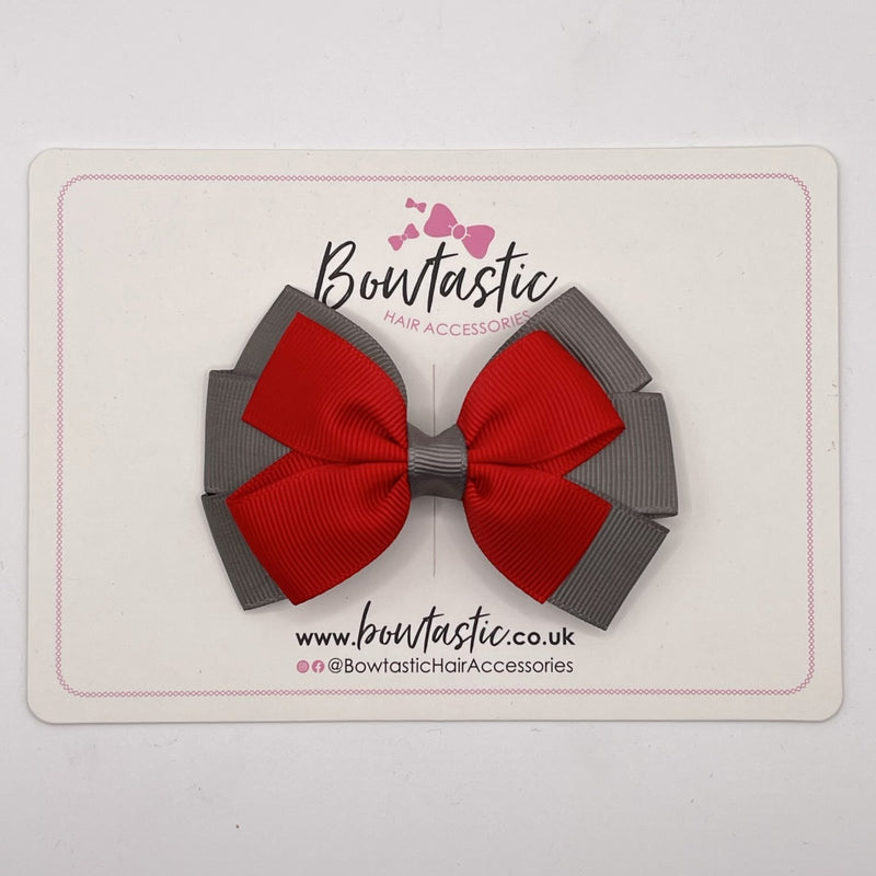 3.25 Inch Flat Bow - Red & Metal Grey