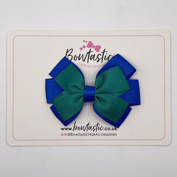 3.25 Inch Flat Bow - Jade Green & Royal Blue