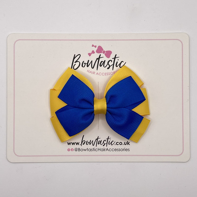 3.25 Inch Flat Bow - Royal Blue & Yellow Gold