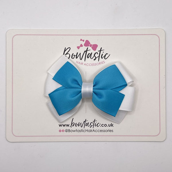 3.25 Inch Flat Bow - Turquoise & White