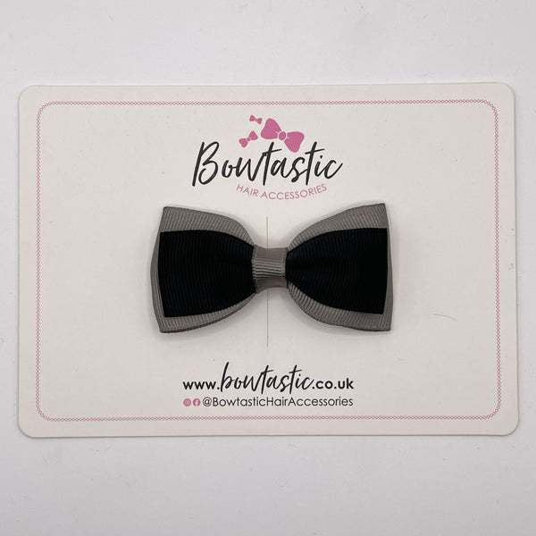 3 Inch Flat Double Bow Style 2 - Black & Metal Grey