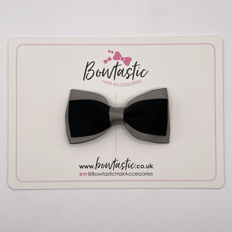 3 Inch Flat Double Bow Style 2 - Black & Metal Grey