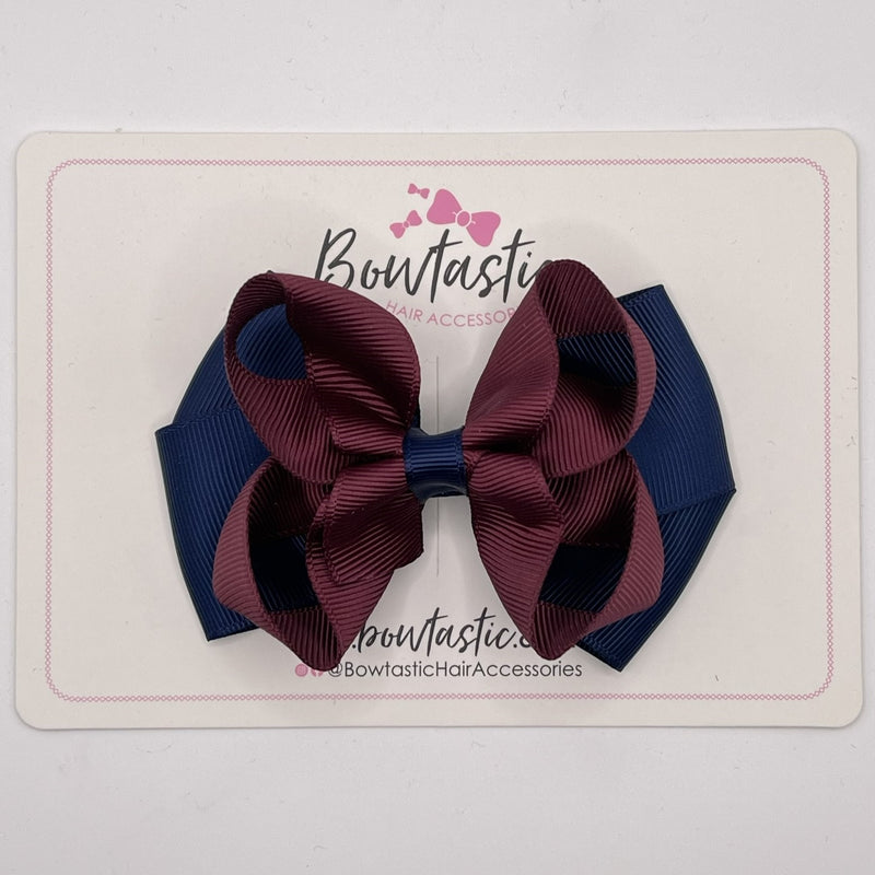 3.5 Inch Double Bow - Burgundy & Navy