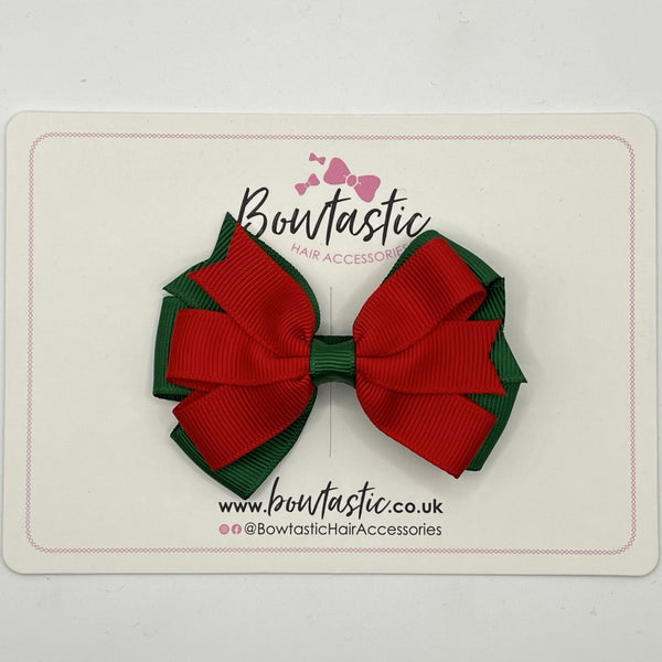 3 Inch Flat 2 Layer Bow Style 2 - Red & Forest Green