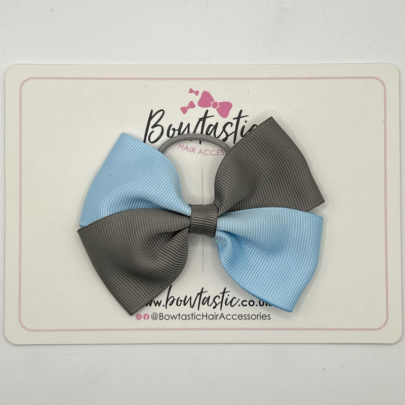 3 Inch Twist Bow Thin Elastic - Blue Topaz & Metal Grey