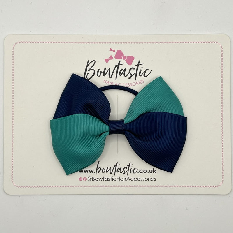 3 Inch Twist Bow Thin Elastic - Jade Green & Navy