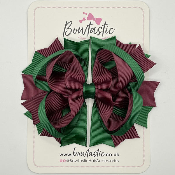 4.5 Inch Ring Bow - Burgundy & Forest Green