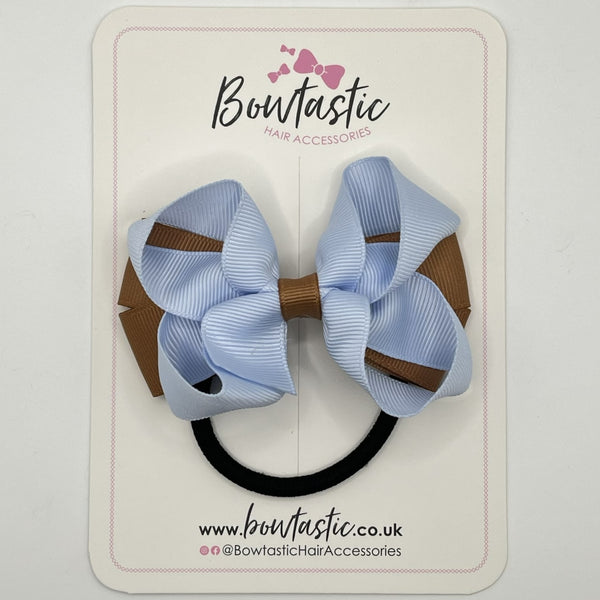 3 Inch Bow Bobble Thick Elastic - Bluebell & Brown