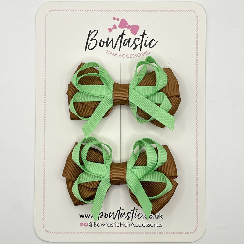 2.5 Inch Bow - Mint Green & Brown - 2 Pack