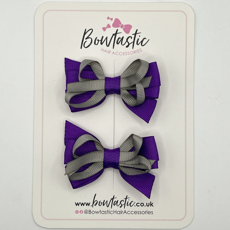 2.5 Inch Bow Style 2 - Purple & Metal Grey - 2 Pack