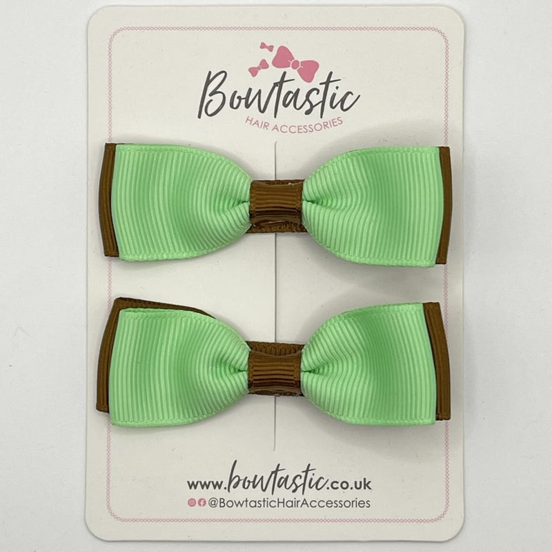 2.5 Inch Flat Bow - Mint Green & Brown - 2 Pack