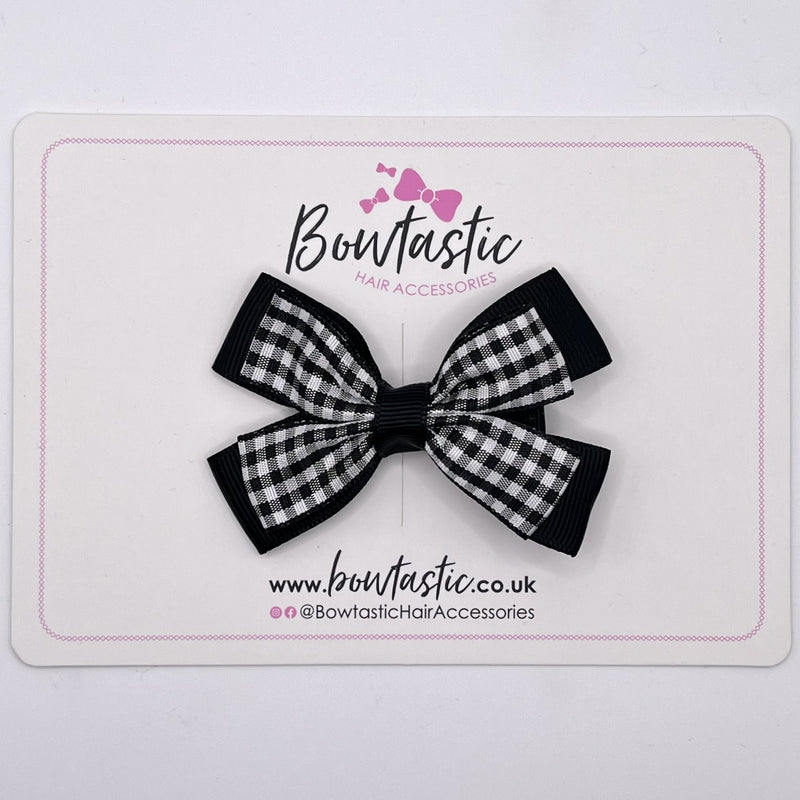 3 Inch Double Butterfly Bow - Black Gingham