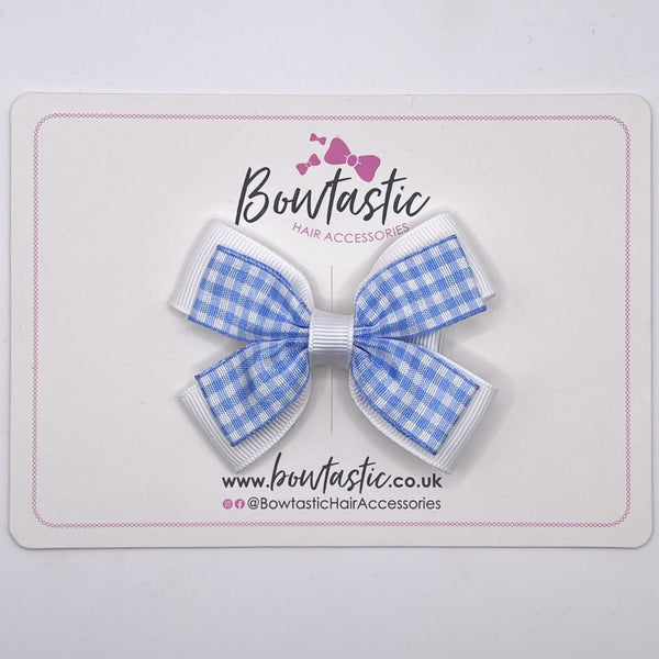 3 Inch Double Butterfly Bow - Blue & White Gingham