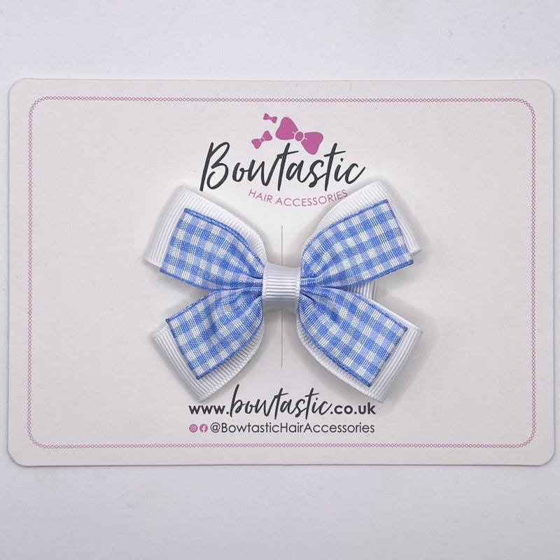 3 Inch Double Butterfly Bow - Blue & White Gingham