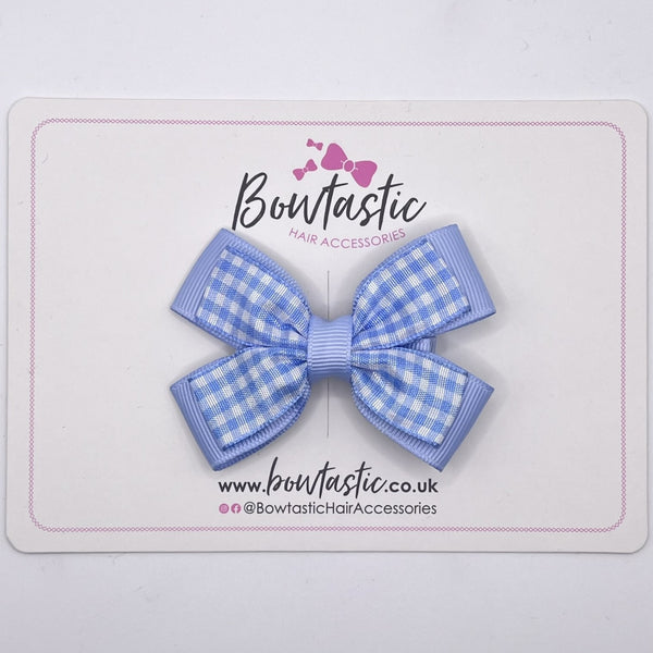 3 Inch Double Butterfly Bow - Bluebell & Blue Gingham