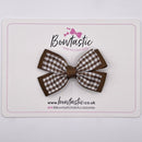 3 Inch Double Butterfly Bow - Turftan & Brown Gingham