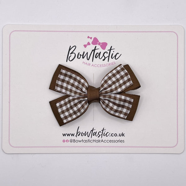 3 Inch Double Butterfly Bow - Brown & Brown Gingham