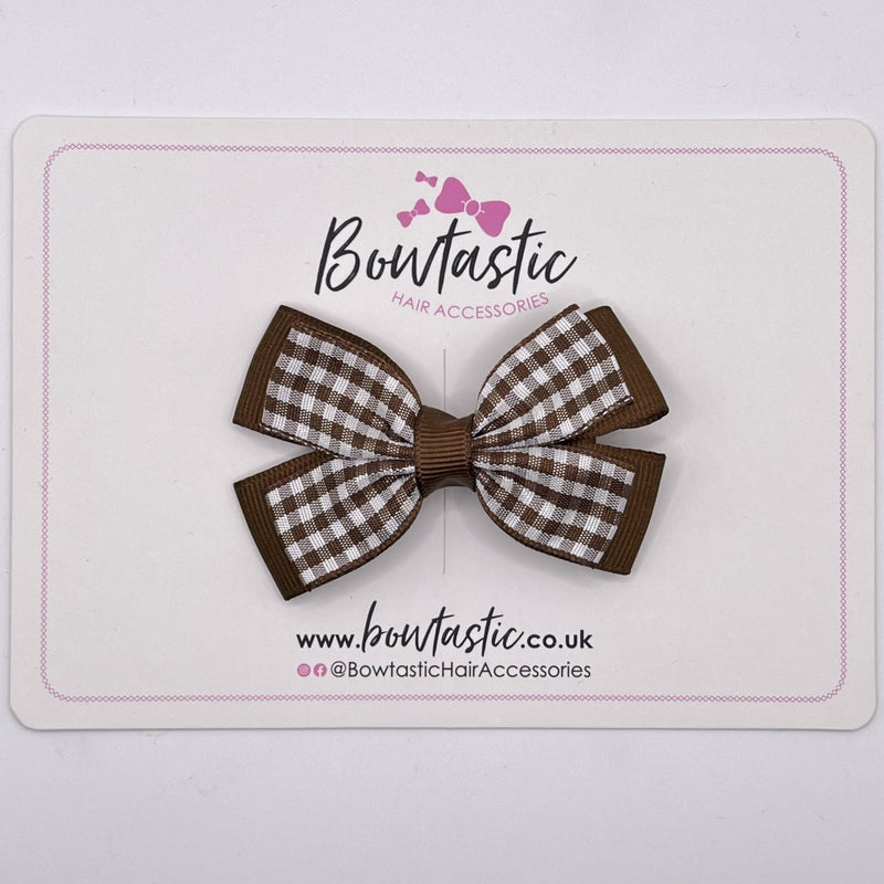 3 Inch Double Butterfly Bow - Brown & Brown Gingham