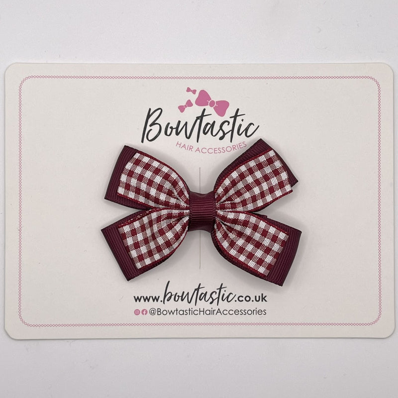 3 Inch Double Butterfly Bow - Burgundy & Burgundy Gingham