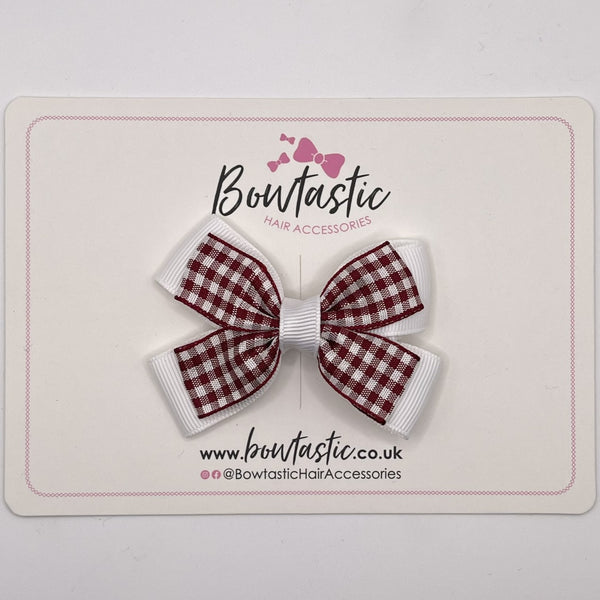 3 Inch Double Butterfly Bow - Burgundy & White Gingham