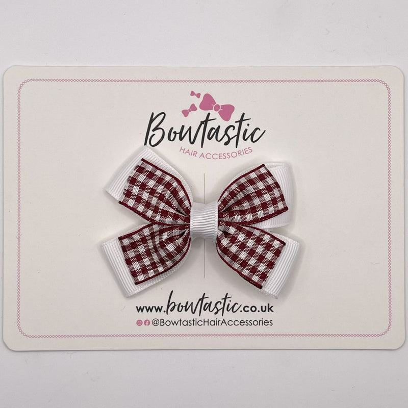 3 Inch Double Butterfly Bow - Burgundy & White Gingham