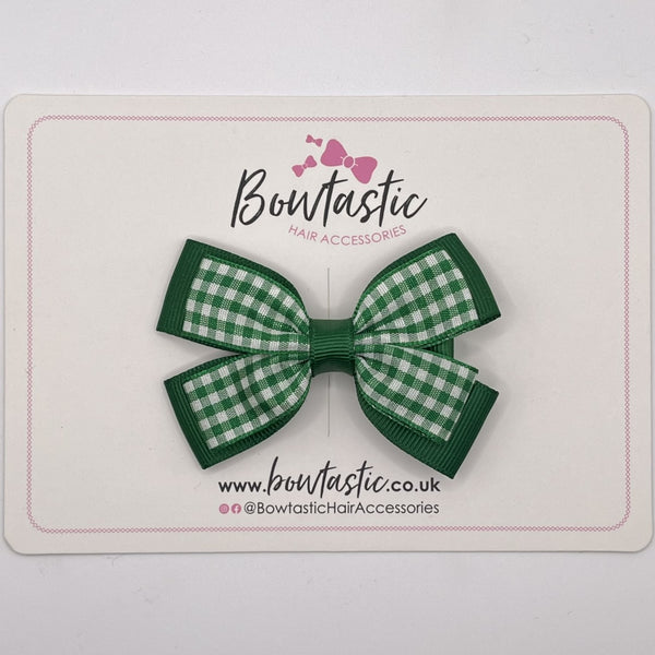 3 Inch Double Butterfly Bow - Forest Green & Green Gingham