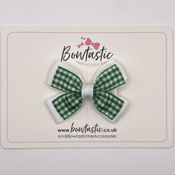 3 Inch Double Butterfly Bow - Green & White Gingham