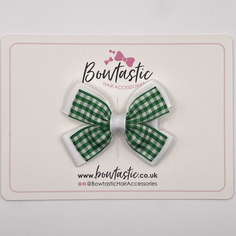 3 Inch Double Butterfly Bow - Green & White Gingham