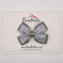 3 Inch Double Butterfly Bow - Grey & Grey Gingham
