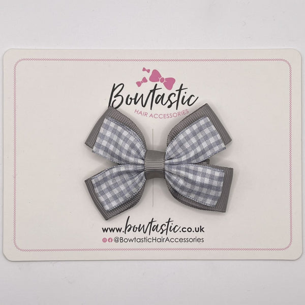 3 Inch Double Butterfly Bow - Grey & Grey Gingham