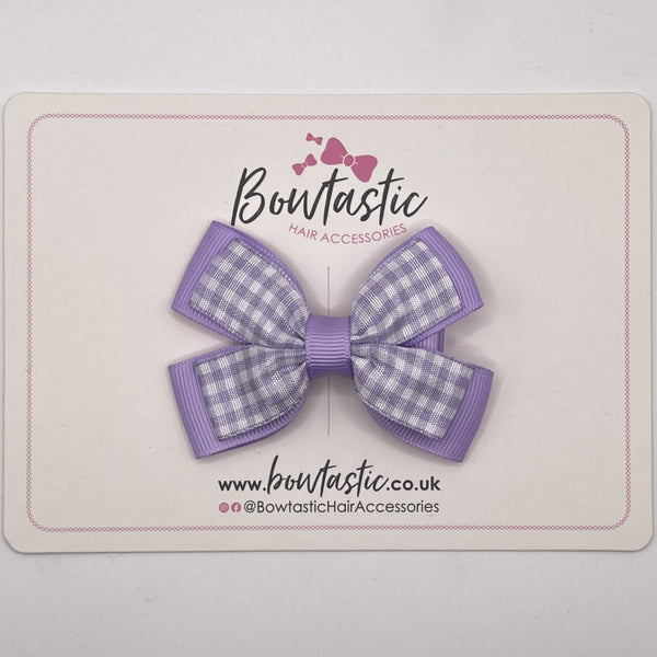 3 Inch Double Butterfly Bow - Lilac & Lilac Gingham