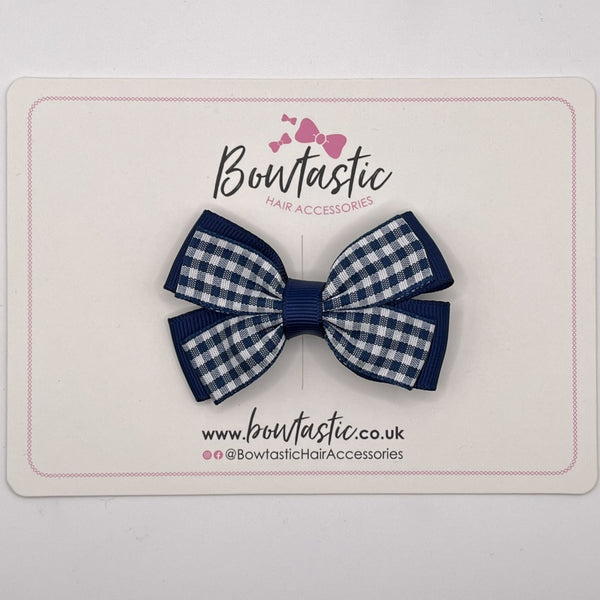 3 Inch Double Butterfly Bow - Navy & Navy Gingham