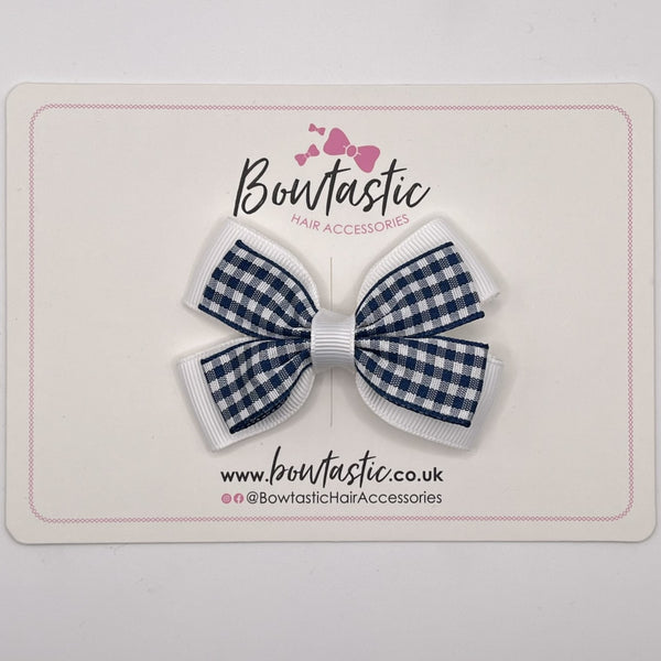 3 Inch Double Butterfly Bow - Navy & White Gingham