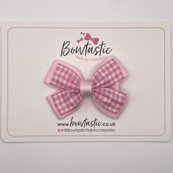 3 Inch Double Butterfly Bow - Pink & Pink Gingham