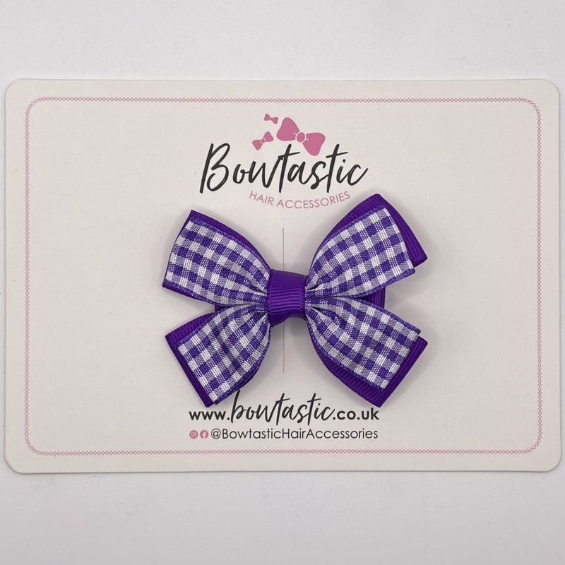 3 Inch Double Butterfly Bow - Purple & Purple Gingham