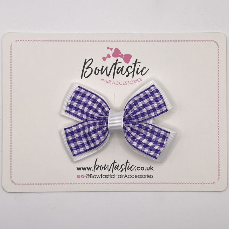 3 Inch Double Butterfly Bow - Purple & White Gingham