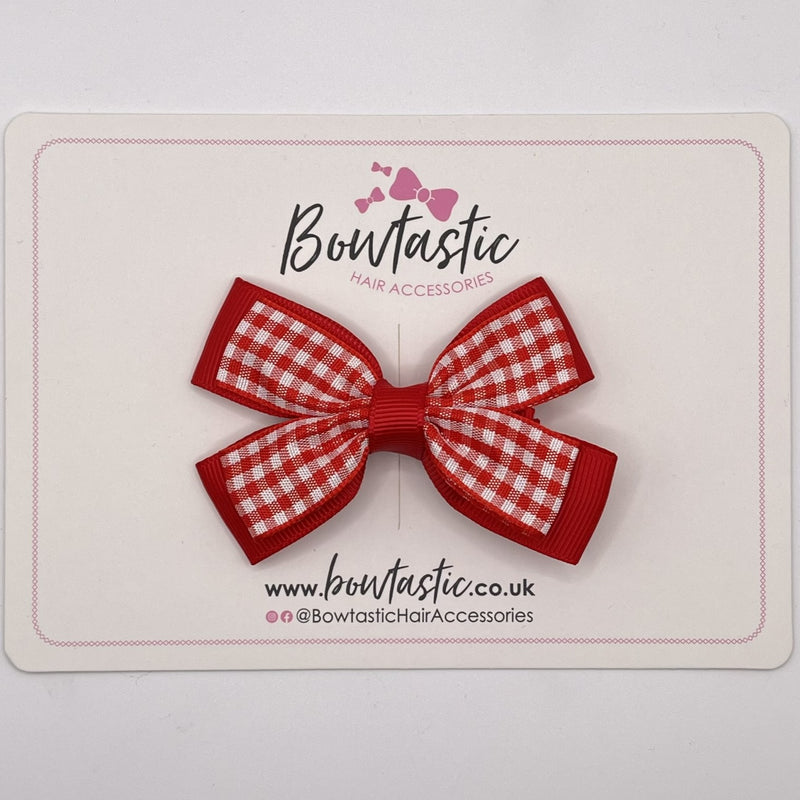 3 Inch Double Butterfly Bow - Red & Red Gingham