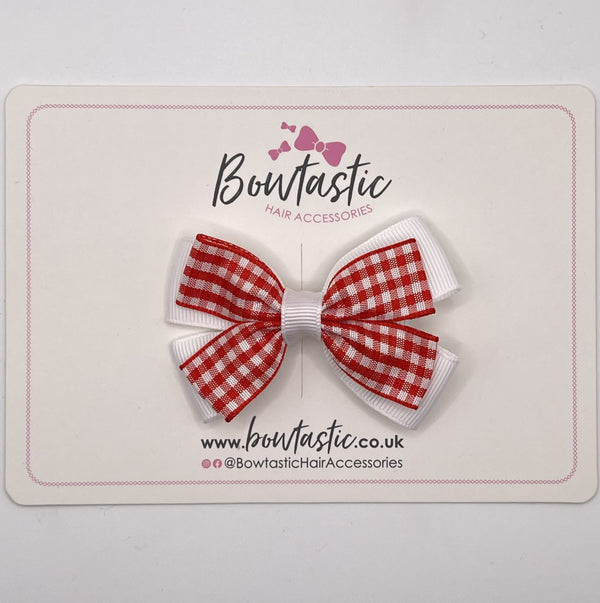 3 Inch Double Butterfly Bow - Red & White Gingham