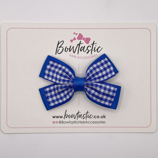 3 Inch Double Butterfly Bow - Royal & Royal Blue Gingham