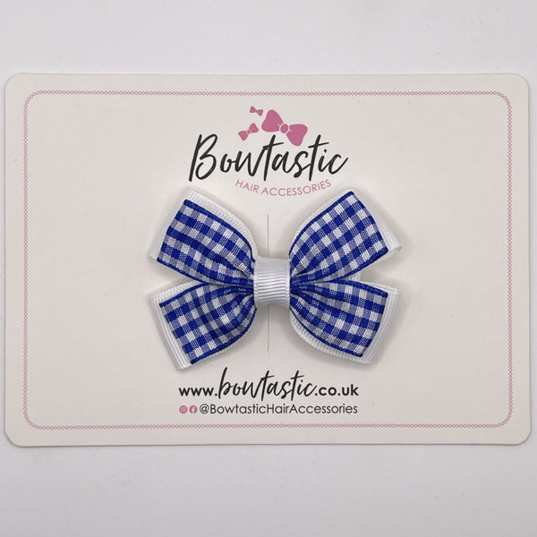 3 Inch Double Butterfly Bow - Royal Blue & White Gingham